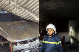 Ô tô trong gara bốc cháy, gia đình hốt hoảng cầu cứu