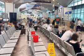 Hình ảnh dùng xô hứng nước mưa ở Cảng Hàng không quốc tế Vinh 