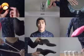 Nam thanh niên chơi nhạc bằng giày và chảo gây tò mò