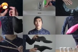 Nam thanh niên chơi nhạc bằng giày và chảo gây tò mò