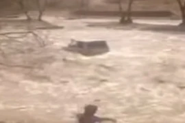 Kinh ngạc ôtô bị lũ cuốn trôi vẫn chạy được lên bờ