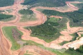 Cận cảnh nhánh sông Bé hạ nguồn thủy điện Thác Mơ khô cạn như sa mạc