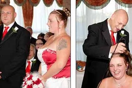 Cô dâu cạo đầu quyên tiền cho quỹ ung thư 