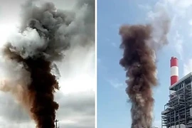 Phát hoảng cảnh nhiệt điện Vĩnh Tân 1 thông lò hơi, khói bốc cao chục mét