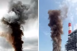 Phát hoảng cảnh nhiệt điện Vĩnh Tân 1 thông lò hơi, khói bốc cao chục mét