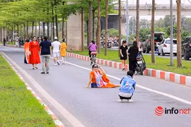 Chị em Hà Nội lao ra giữa đường 'sống ảo' với hàng bàng lá xanh