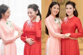 Hoa hậu Ngọc Hân tự may áo dài cưới tặng Tú Anh