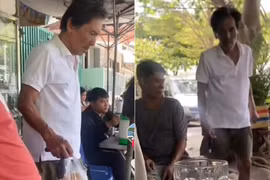 Thương Tín xuất hiện ở quán ăn bình dân, bước đi không vững