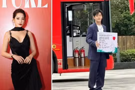 Huỳnh Hiểu Minh cầm biển có chữ "Chi Pu, xin chào"