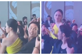 Hương Giang bị phát hiện nhún nhảy, ngồi vào lòng chàng trai lạ