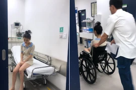 Han Sara bị trật chân nhập viện, phải ngồi xe lăn
