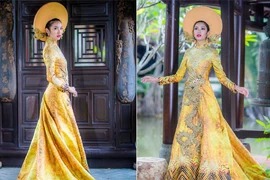 Cận cảnh áo dài thi Hoa hậu Quốc tế của Thúy Vân