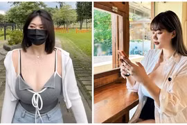 Hot girl siêu vòng một mặc hở bạo ở công viên, quán cafe