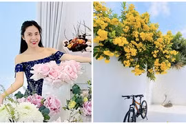 Thủy Tiên khoe biệt thự trắng ngập tràn hoa nở