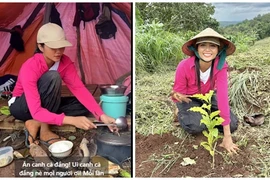 H’hen Niê “chân lấm tay bùn” khi về quê làm nông