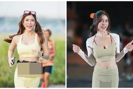 Hot girl diện quần tập bó chẽn chạy bộ, lộ điểm nhạy cảm