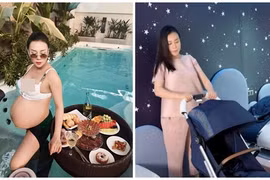 Phương Oanh bế bụng bầu tắm trong bể bơi dịp lễ 30/4