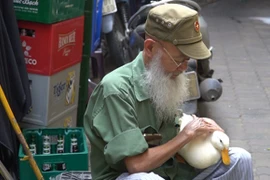 Lạ lùng cụ ông dắt vịt đi dạo khắp phố cổ Hà Nội 