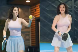 Cận cảnh sắc vóc Hoa hậu Nguyễn Thị Huyền khi chơi thể thao