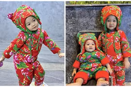 Đàm Thu Trang khoe hai con diện trang phục Tết đáng yêu