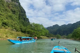 Thuyền nối đuôi chở khách du xuân ngắm động Phong Nha