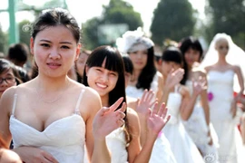 Ngắm dàn chân dài diện váy cưới làm từ giấy vệ sinh