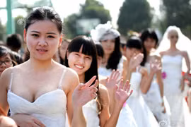 Ngắm dàn chân dài diện váy cưới làm từ giấy vệ sinh