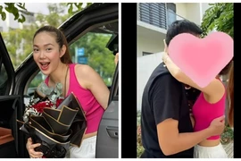 Minh Hằng hôn chồng đại gia sau khi nhận quà “khủng” 