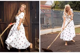 H’hen Niê mặc đẹp như búp bê, làm việc nhà thoăn thoắt