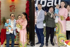 Phương Oanh thân thiết với hai con riêng của chồng