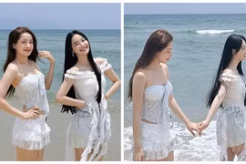 Chi Pu khoe dáng gợi cảm bên mỹ nhân xứ Trung khi đi biển