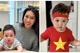 Con trai siêu mẫu Hà Anh bắt trend “em bé yêu nước”