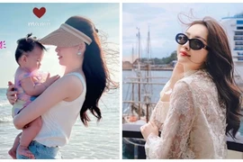 Hoa hậu Đặng Thu Thảo khoe con gái út trong chuyến đi biển