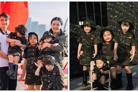 4 con của diễn viên Vân Trang hóa "bộ đội nhí"