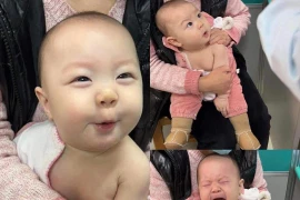 Biểu cảm “yêu không thể tả” của em bé khi đi tiêm