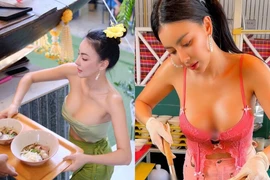 Cô chủ quán ăn diện hở hang bê đồ khiến khách sững sờ