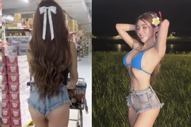 Cô gái diện quần cực ngắn đi siêu thị, khoe vòng 3 cong vút