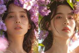 Thiếu nữ AI xinh đẹp, gợi cảm chụp ảnh cùng bằng lăng tím