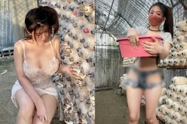 Mỹ nhân “mặc như không mặc” đi thu hoạch nấm, người nhìn phát ngại