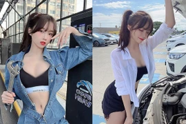 Diện đồ công nhân, nàng hot girl sửa xe lộ nội y "nhức mắt"