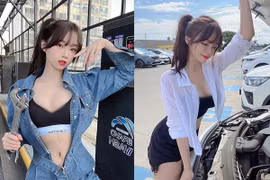 Diện đồ công nhân, nàng hot girl sửa xe lộ nội y "nhức mắt"