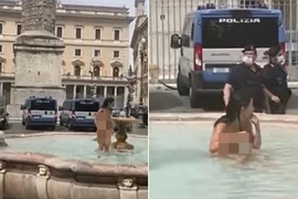 Cô gái khỏa thân "tắm tiên" dưới đài phun nước khiến cảnh sát “hết hồn"