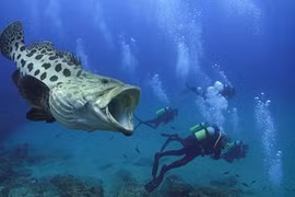 Rợn người thợ lặn chạm trán loài cá ăn thịt siêu lớn 