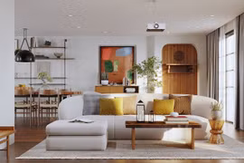 Cách bố trí nội thất bếp và phòng khách không gian nhiều ánh sáng