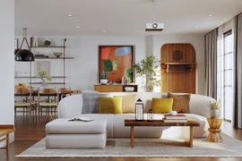 Cách bố trí nội thất bếp và phòng khách không gian nhiều ánh sáng