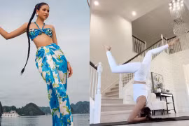 Hoa hậu Phạm Hương thực hiện 'tư thế vua' trong yoga