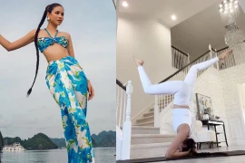 Hoa hậu Phạm Hương thực hiện 'tư thế vua' trong yoga