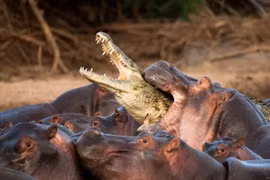 Cá sấu bị hà mã “hành hung” tơi bời vì tội “nhiều chuyện” 