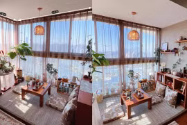 Chồng biến ban công thành phòng trà