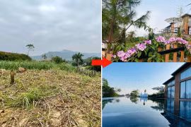 Vợ chồng trẻ 'hô biến' mảnh đất đầy cỏ dại, thành khu nhà nghỉ dưỡng 